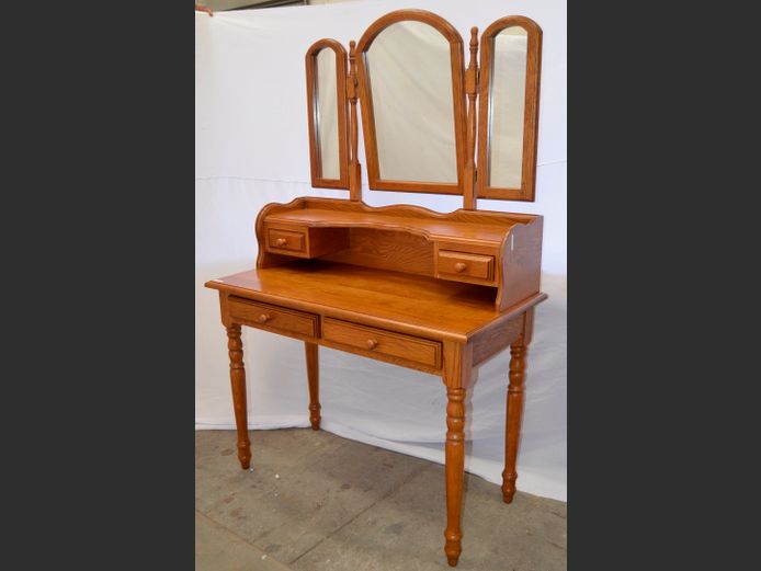 OAK 4-DRAWER DRESSING TABLE WITH BATWING MIRRORS, 106 x 53 x 166cm