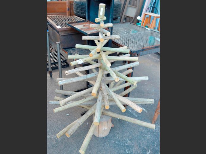 WOODEN CHRISTMAS TREE ON STAND, 122cm High