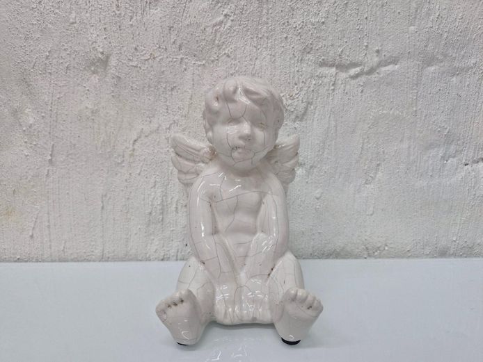 Vintage White Crackle Glaze Ceramic Figurine