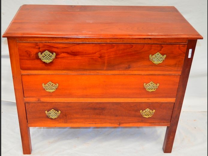 IMBUIA 3-DRAWER CHEST OF DRAWERS WITH BRASS HANDLES, 92 x 45 x 76cm