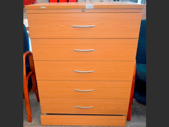 OAK FOIL 5-DRAWER LATERAL FILER, 113 x 60 x 149cm