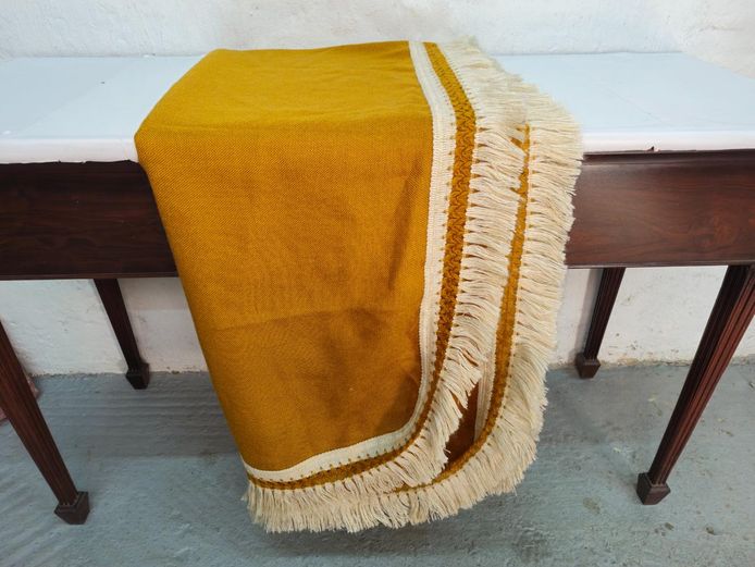 Retro Mustard Yellow Woven Blanket Throw With Cream Fringe Trim
