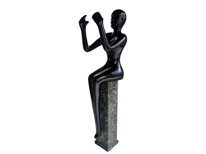 Modern Contemporary Fibreglass Figure Sculpture on Granite Pedestal
