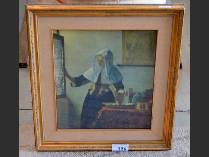 GILT FRAMED PRINT "WOMAN WITH WATER JUG", 44 x 39.5cm