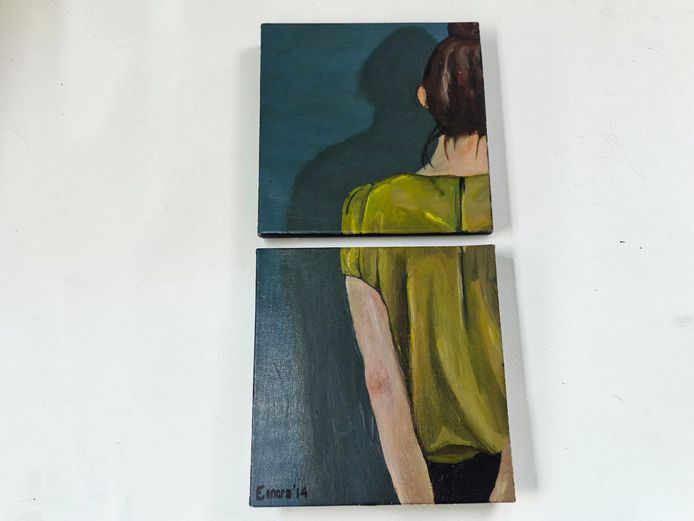 Contemporary Figurative Diptych: Two-Part Study of a Woman by Eonora (2014)