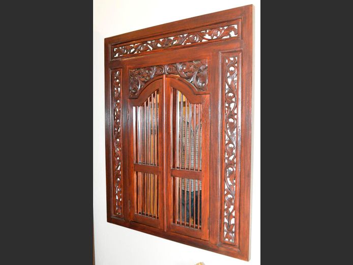 INDONESIAN TEAK SHUTTER FRAMED MIRROR, 100 x 80cm