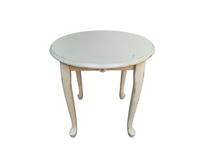 French Country Chic Distressed Side Table with Cabriole Legs