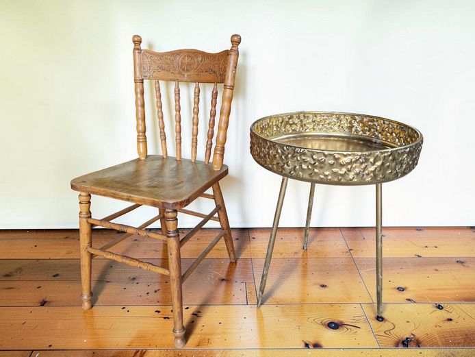 Hammered Gold-Tone Metal Tray Table