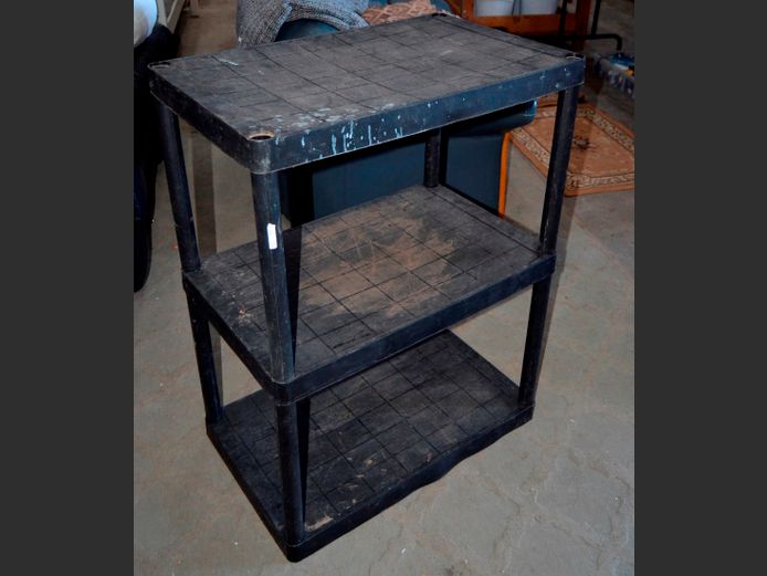 BLACK PLASTIC 3-TIER SHELF, 70 x 43 x 90cm