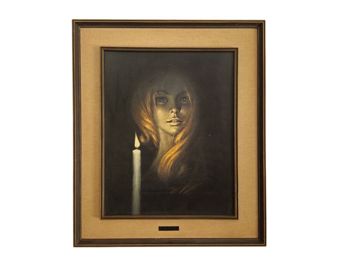Vintage Framed Print "Girl by Candlelight" by Stephen Pearson