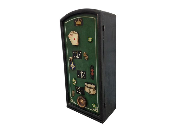 Vintage Wooden Casino & Games Wall Cabinet / Bar Cabinet