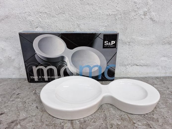 S&P Porcelain Twin-Compartment Peanut Serving Dish (New)
