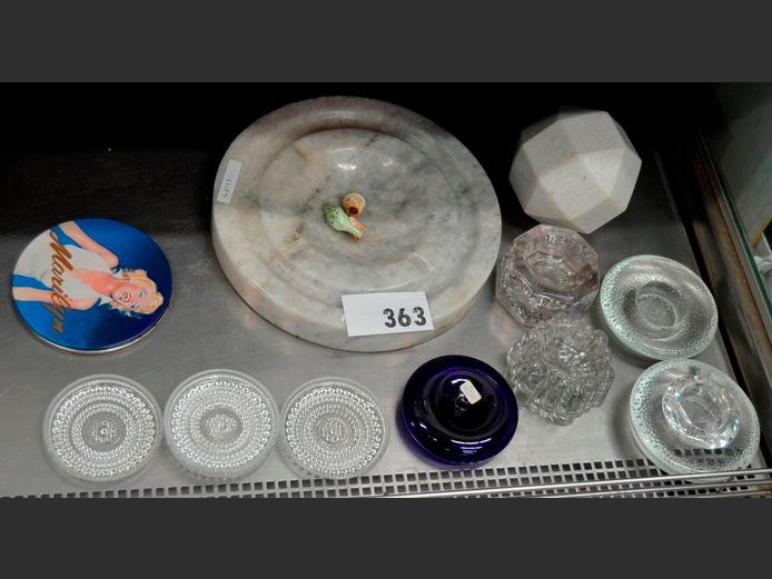 MARBLE PAPERWEIGHT, GLASS CANDLE HOLDERS, etc