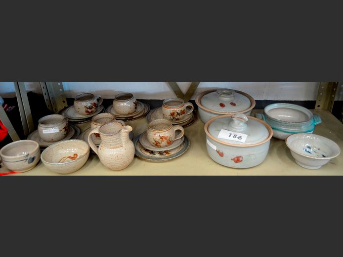 POTTERY: CUPS & SAUCERS, SIDE PLATES, BOWL, etc