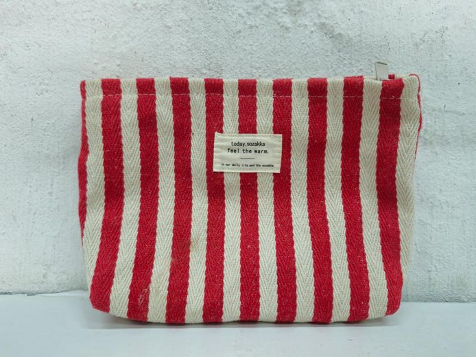 Striped Canvas Zipper Cosmetic/Toiletry Bag