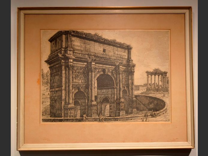 FRAMED LITHOGRAPH "VEDUTA DELL ARCO DI SATIMIO SEVERO", 64 x 47cm [Some foxing]