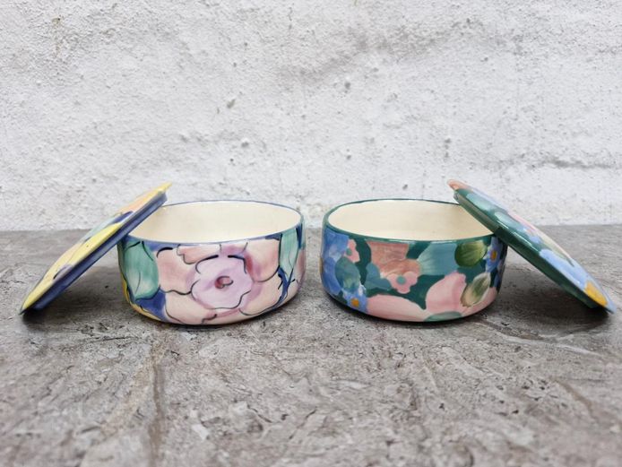 Set of Floral Handpainted Ceramic Lidded Trinket Boxes