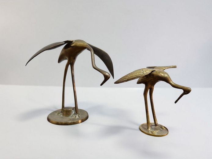 Mid-Century Style Brass Crane Sculptures Pair