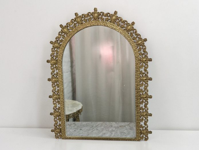 Rococo-Style Brass Pierced Arched Wall Mirror