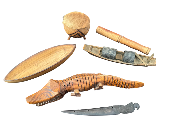 Assorted African Handcrafted Wooden Collectibles (6 Pieces)