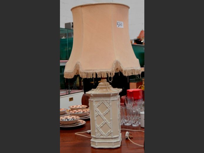 PAGODA FAUX BAMBOO CERAMIC LAMP WITH SHADE, 89cm High