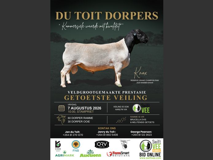 DU TOIT DORPERS VELDGROOTGEMAAKTE PRESTASIE GETOETSTE VEILING