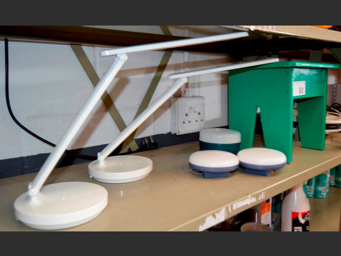 GREEN CHILDREN'S STOOL, PAIR BEDSIDE LAMPS, etc