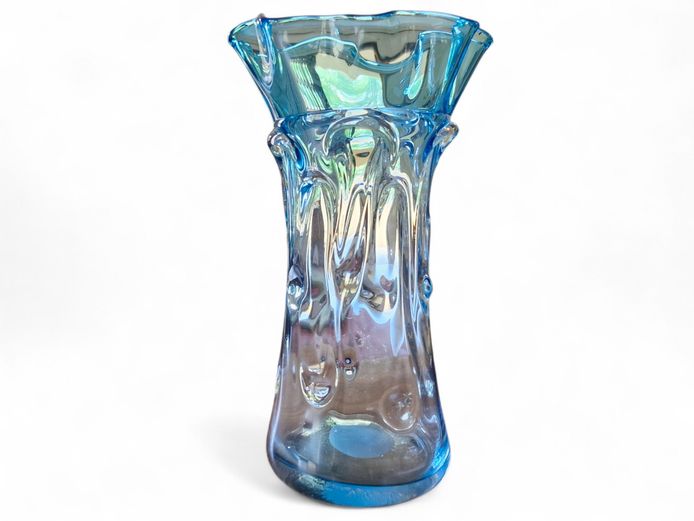 Large Fenton Salem Blue Stylized Hand-Blown Glass Vase