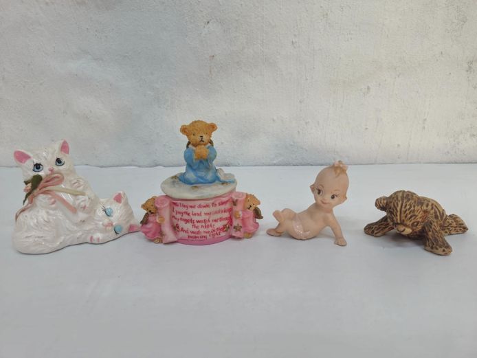 Assorted Ceramic and Resin Figurines and Trinket Box