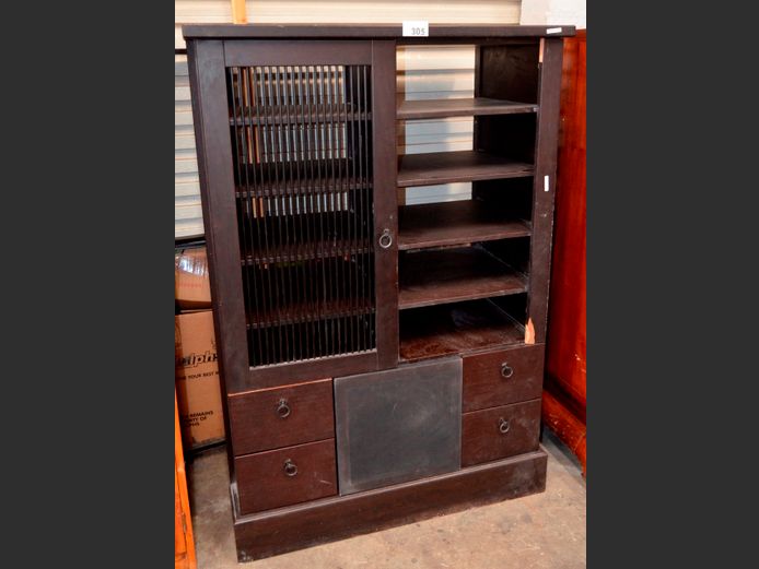MAHOGANY SINGLE DOOR, 4-DRAWER CABINET, 106 x 62 x 155cm [Scuffed & some chips]