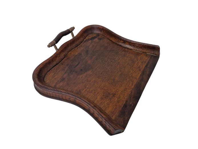 Vintage Silent Butler or Crumb Tray with Brass and Wood Handle