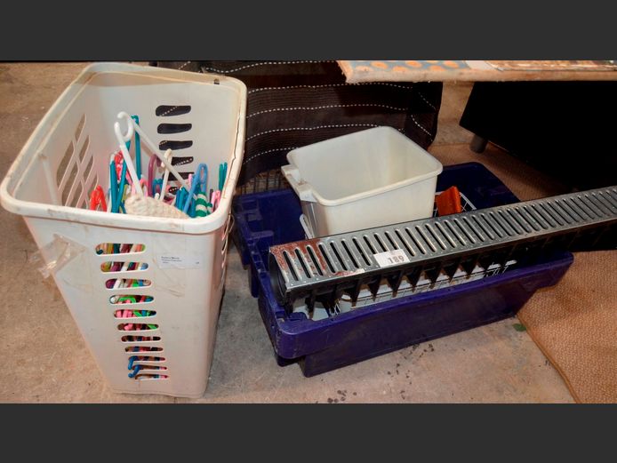 LAUNDRY BASKET, COAT HANGERS, WASTE BIN, etc