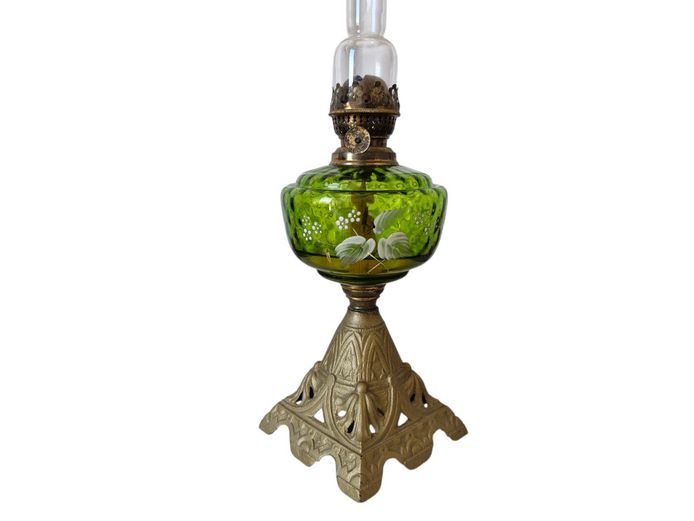 Vintage Hurricane Kerosene Lamp with Cast Ornate Base