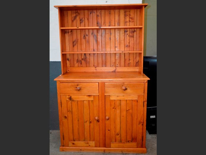 OREGON PINE 2-PIECE DISPLAY CABINET, 122 x 46 x 198cm