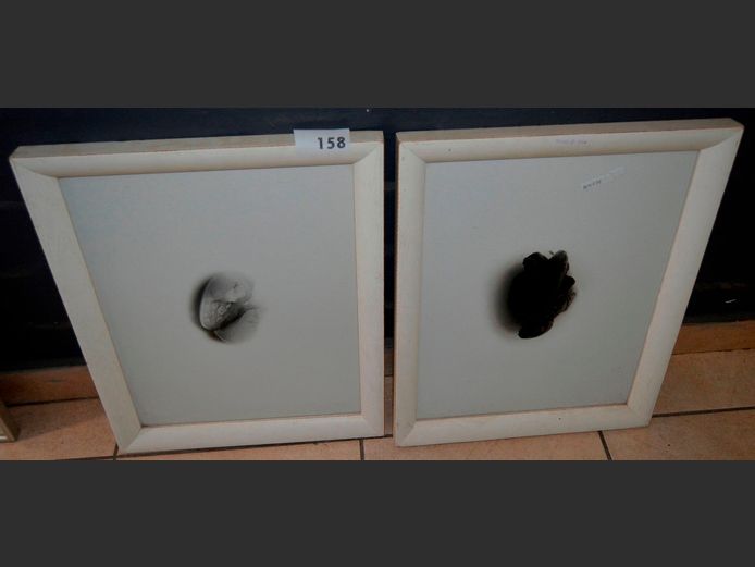 PAIR FRAMED ABSTRACT PRINTS, 15 x 13cm & 17 x 14cm