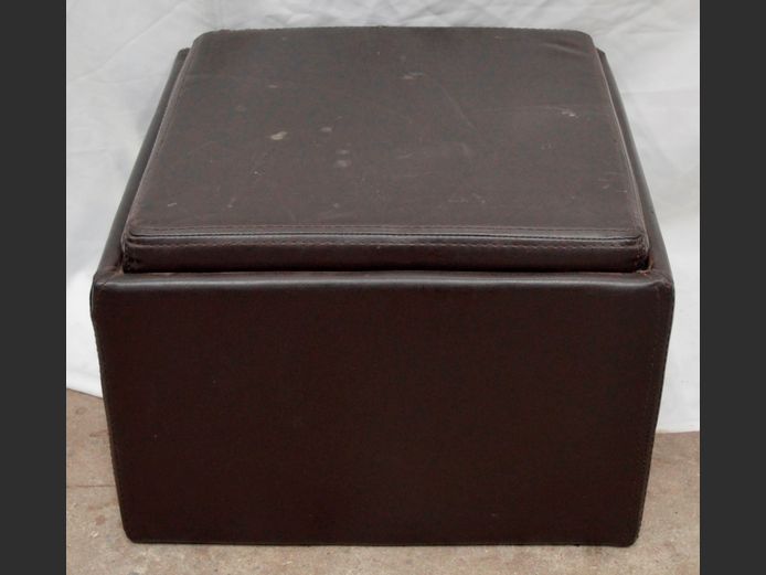BROWN LEATHER UPHOLSTERED FOOTSTOOL, 46 x 46 x 32cm