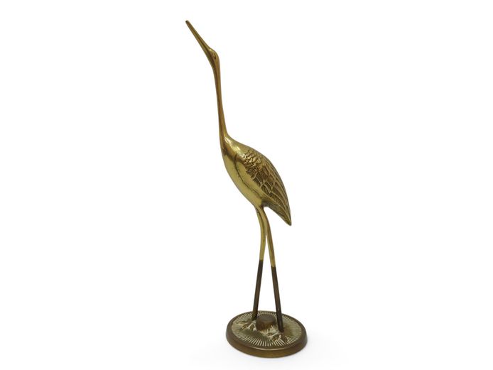 Vintage Solid Brass Egret Figurine on Sunburst Plinth