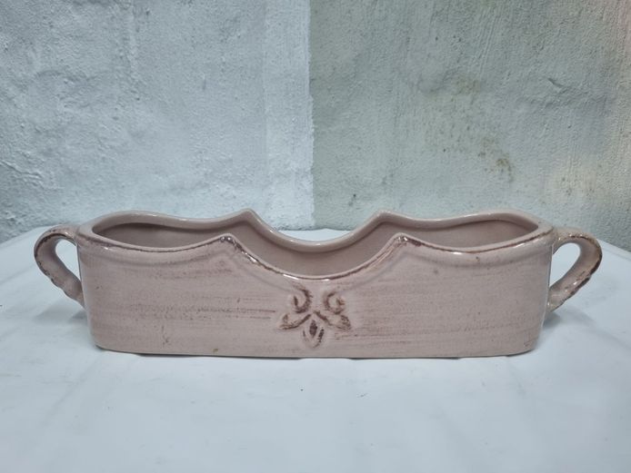 Vintage Ceramic Trough Planter with Fleur-de-Lis Detail