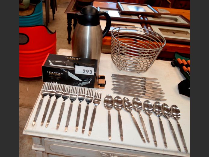 SCANPAN KNIFE SHARPENER, CUTLERY, STAINLESS STEEL FLASK, etc