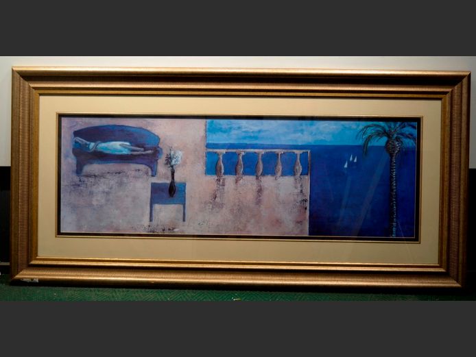 GILT FRAMED PRINT "MEDITERRANEAN SCENE", 126.4 x 41cm