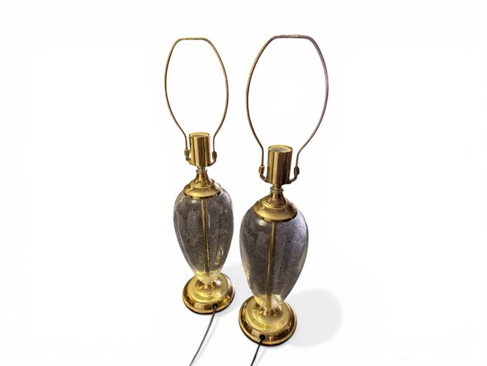 Pair of Decorative Glass Table Lamps with Gold Trim – Elegant Matching Set