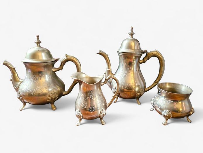 Vintage Heavy Brass Tea & Coffee Set