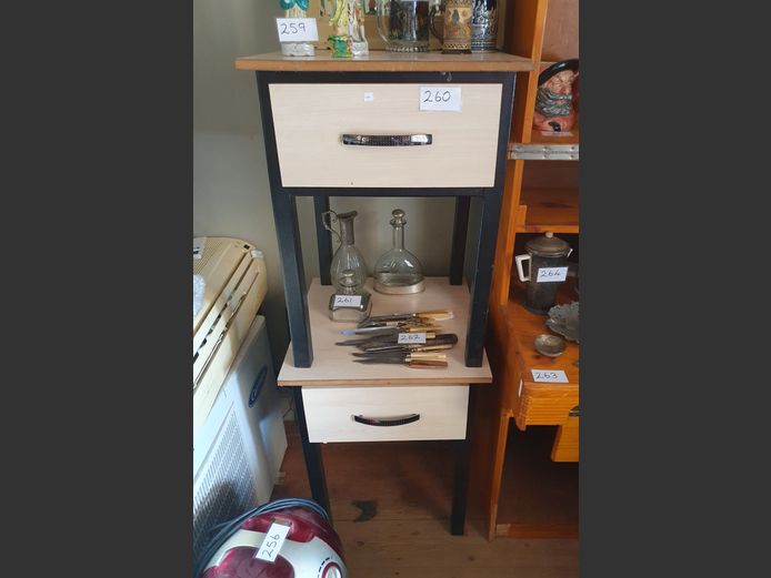 PAIR OAK FOIL & METAL SINGLE DRAWER BEDSIDE PEDESTALS