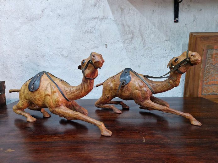 Vintage Set of Leather Wrapped Kneeling Camels