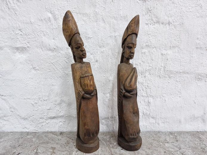Pair of African Carved Wood Sculptures - Tribal Figures