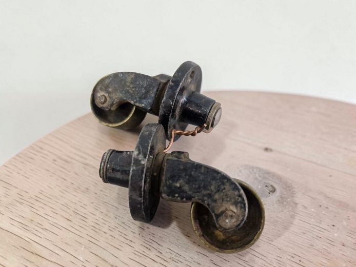 Antique Cast Iron and Brass Furniture Casters - Set 0f 2