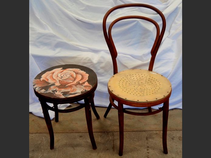 ANTIQUE BENTWOOD CHAIR & STOOL