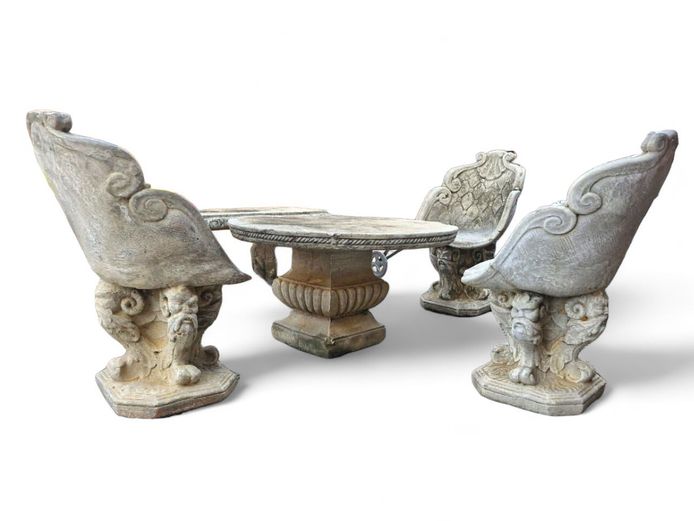 Neoclassical Style Cement Table & Chair Set