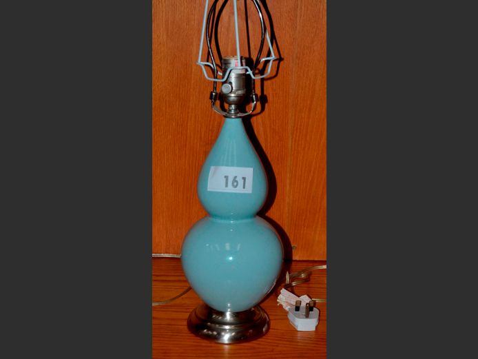 BLUE CERAMIC TABLE LAMP, 56cm High [No shade]