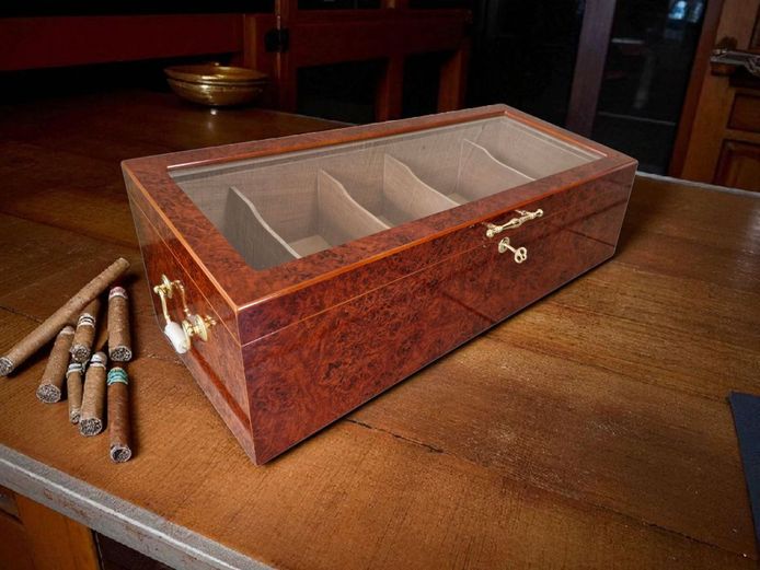 Large Wooden Cigar Humidor with Slanted Glass Top